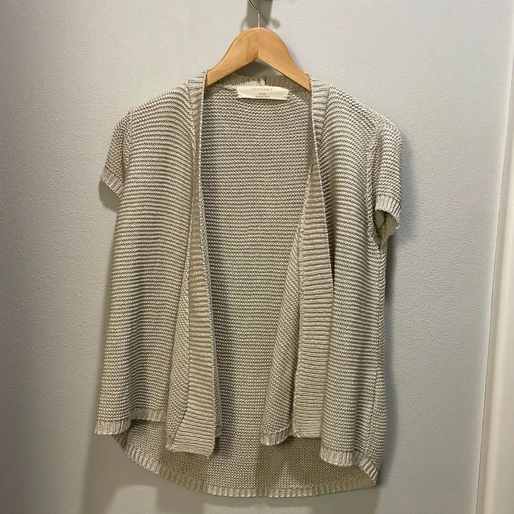 ZARA Knit woman’s open knit cardigan in oatmeal